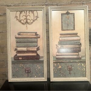 Vintage Book Stack Wall Art Set